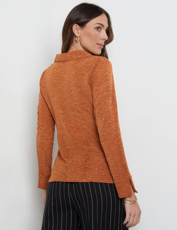 Katies Long Sleeve Twist Button Front Texture Knit Top, hi-res image number null