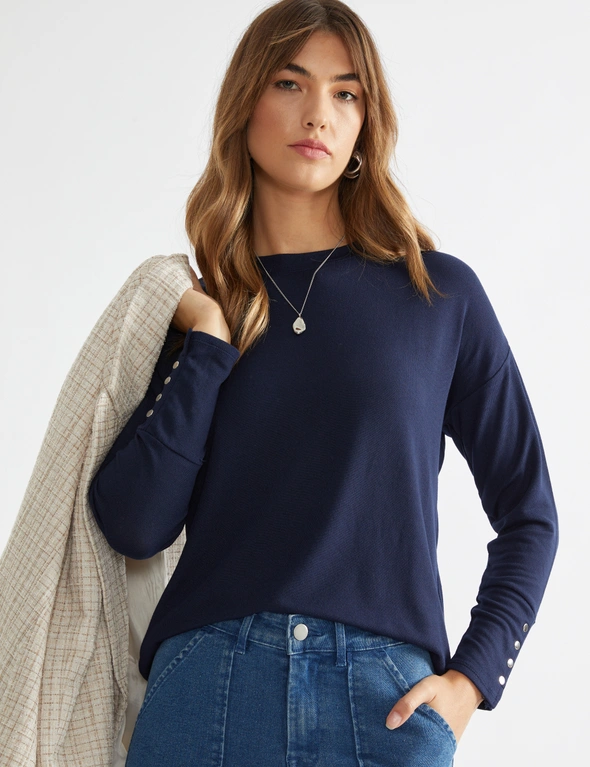 Katies Long Sleeve High Low Hem Fluffy Knit Top, hi-res image number null