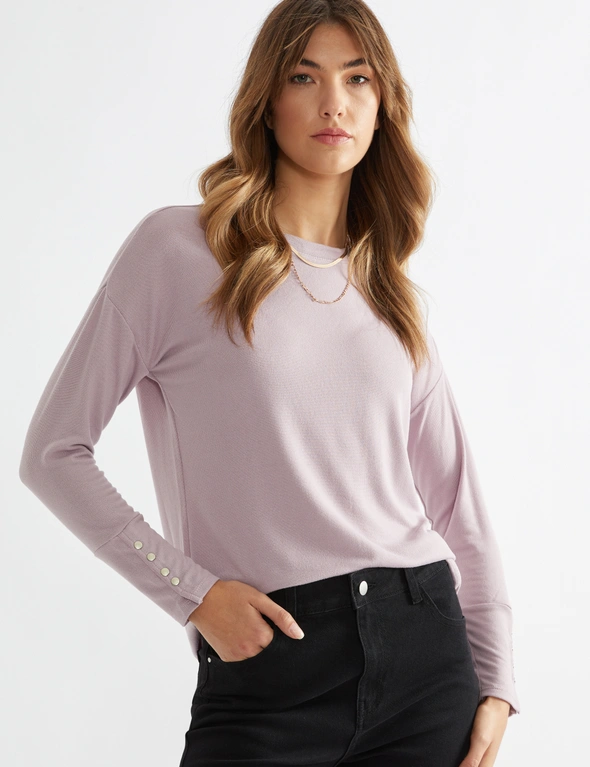 Katies Long Sleeve High Low Hem Fluffy Knit Top, hi-res image number null