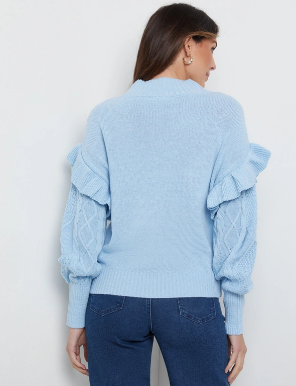 Katies Long Ruffle Sleeve Cable Jumper, hi-res image number null
