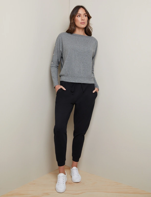 Katies Long Sleeve Dolman Button Trim Fluffy Knit Top, hi-res image number null