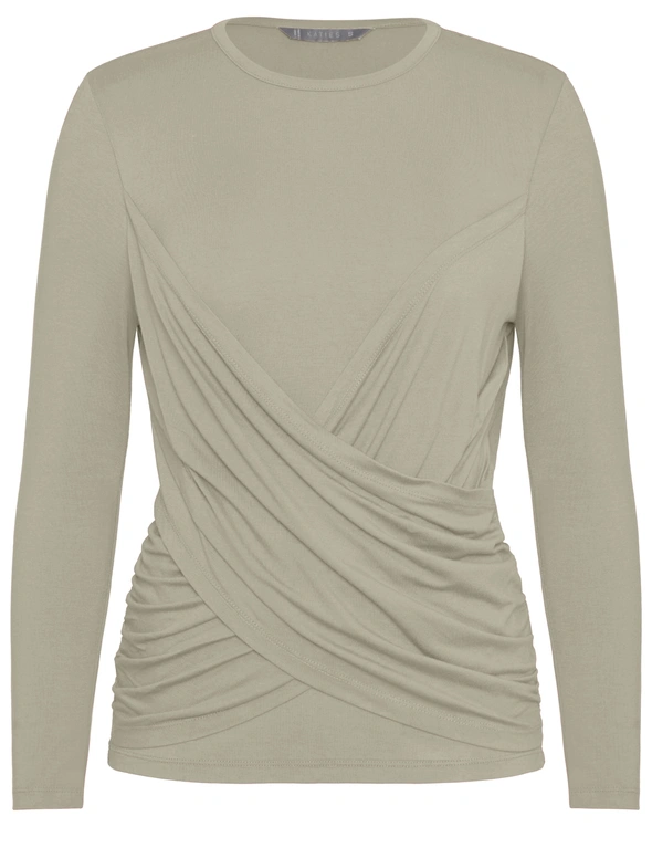 Katies Long Sleeve Cross Front Wrap Knit Top, hi-res image number null