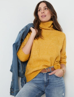 Katies Long Sleeve High Neck Cable Jumper