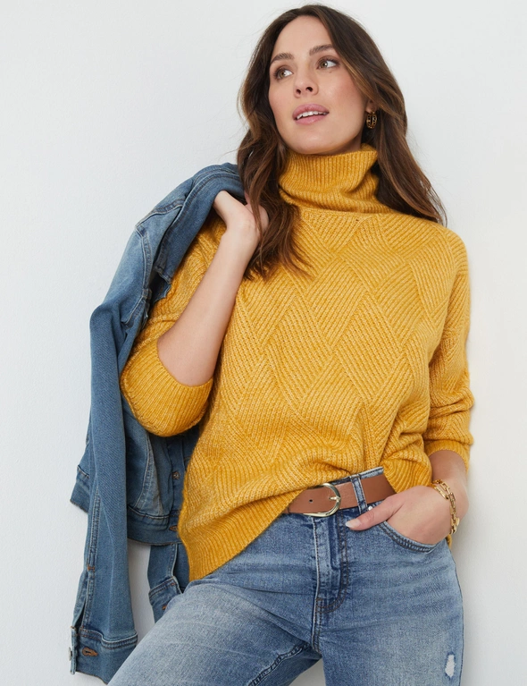 Katies Long Sleeve High Neck Cable Jumper, hi-res image number null