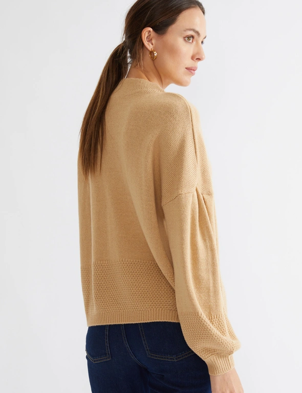 Katies Long Puff Sleeve Cotton Blend Jumper, hi-res image number null