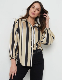 Katies Long Sleeve Gold Black Stripe Shirt