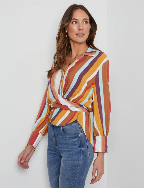 Katies Long Sleeve Stripe Tie Front Shirt | EziBuy Australia