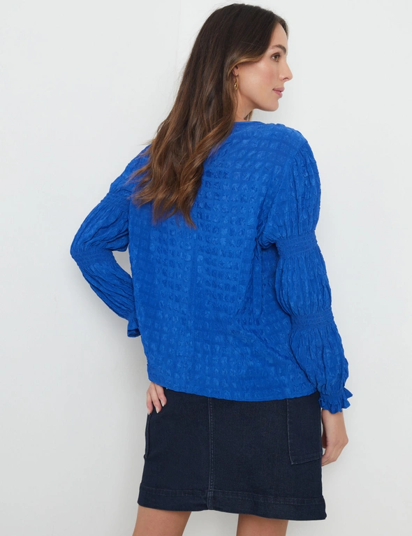 Katies Long Sleeve Texture Woven Top, hi-res image number null