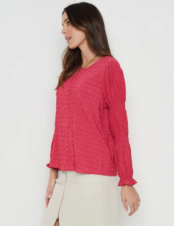 Katies Long Sleeve Texture Woven Top, hi-res image number null
