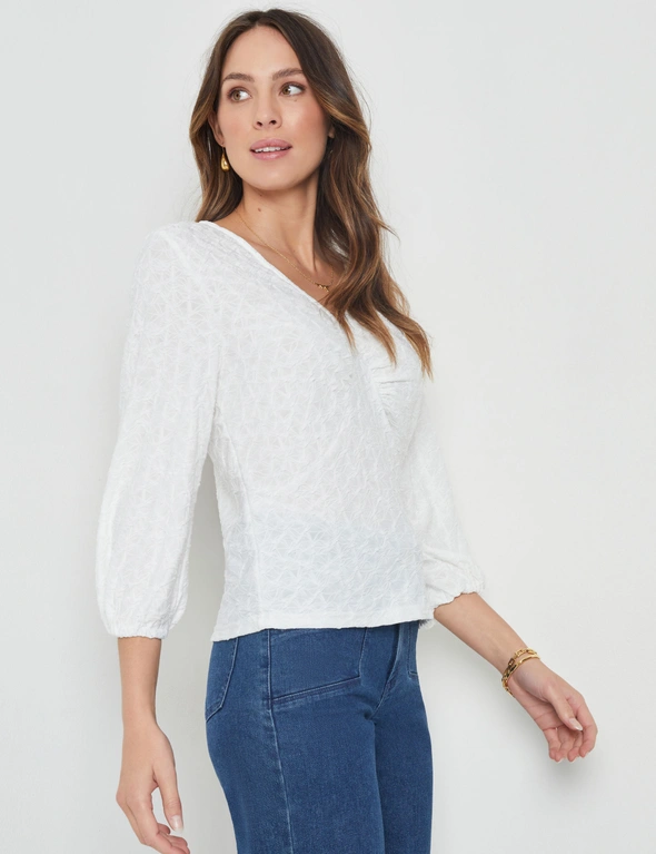 Katies Long Sleeve V Neck Texture Top, hi-res image number null