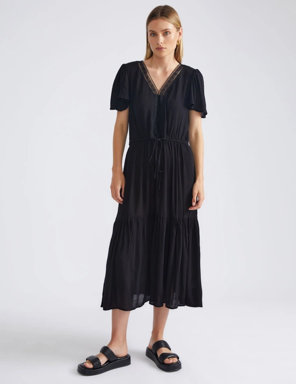 Katies Short Sleeve Lace Trim Maxi Dress, hi-res image number null