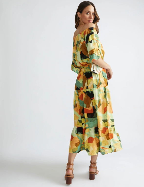 Katies 3Q Sleeve Smocked Trim Maxi Dress, hi-res image number null