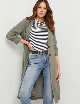 Katies Long Sleeve Linen Blend Trench Jacket