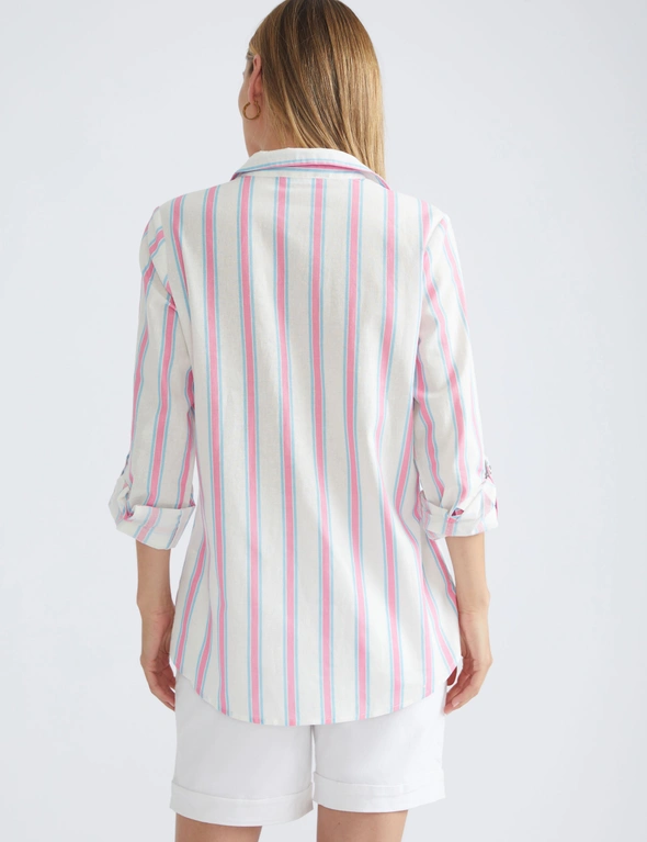 Katies 3Q Sleeve Half Placket Linen Blend Shirt, hi-res image number null