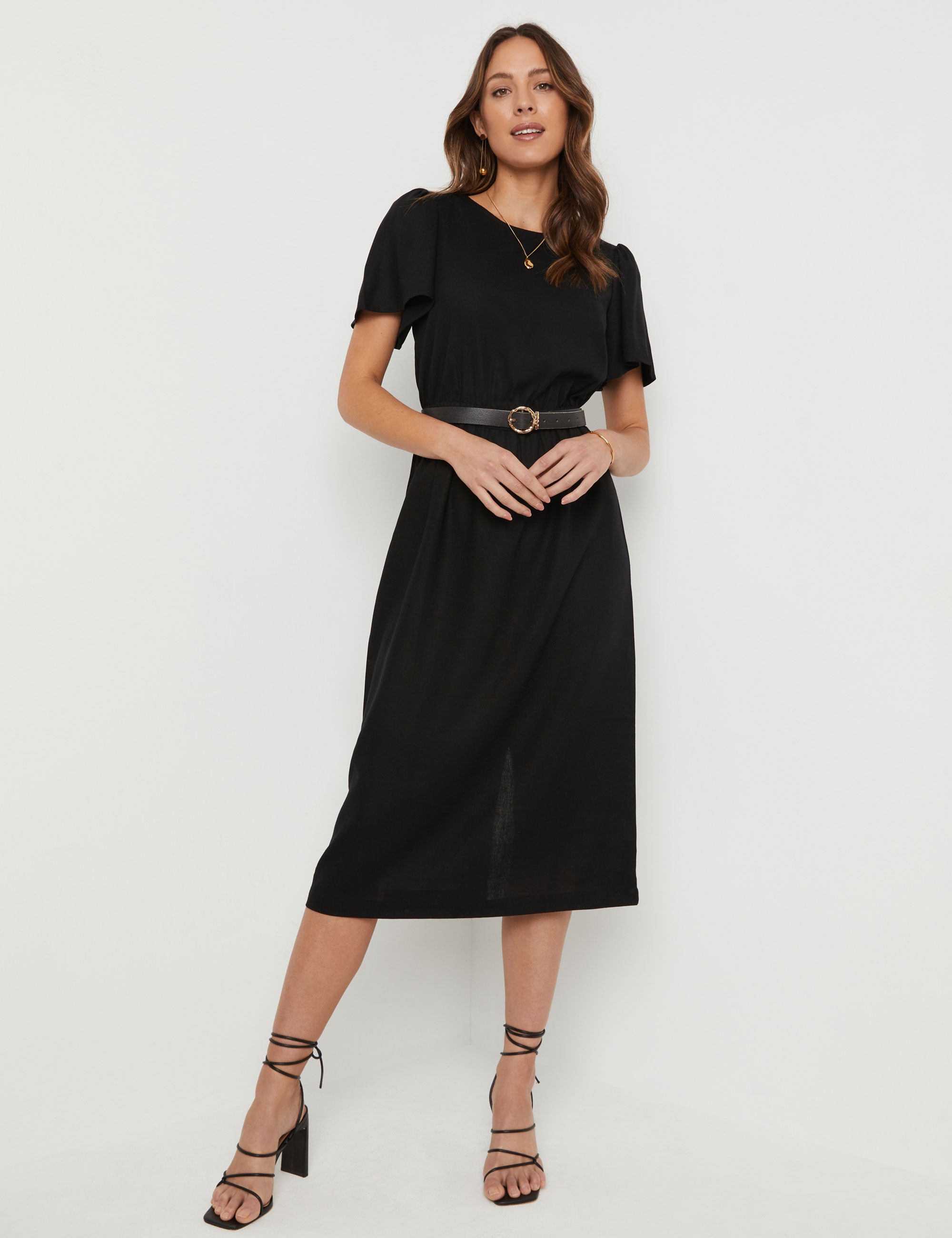Katies Short Sleeve Linen Midi Dress | EziBuy Australia