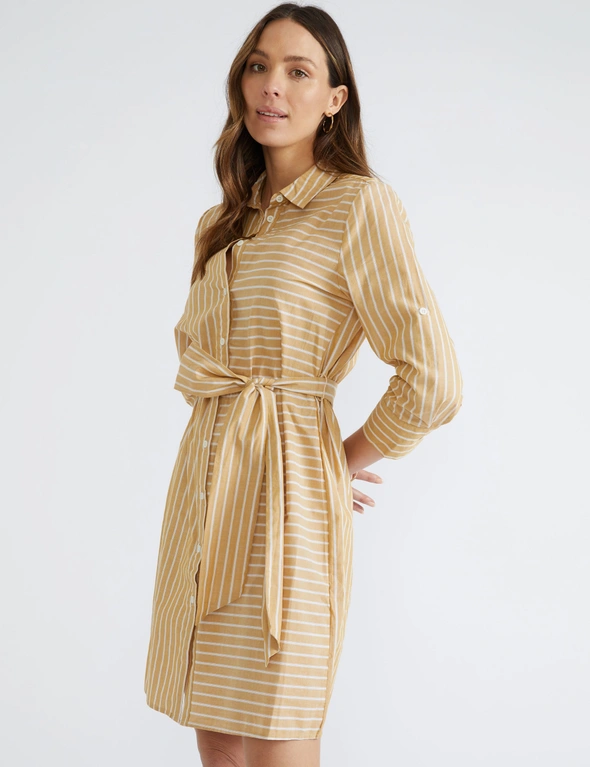 Katies 3Q Sleeve Stripe Short Shirt Dress, hi-res image number null