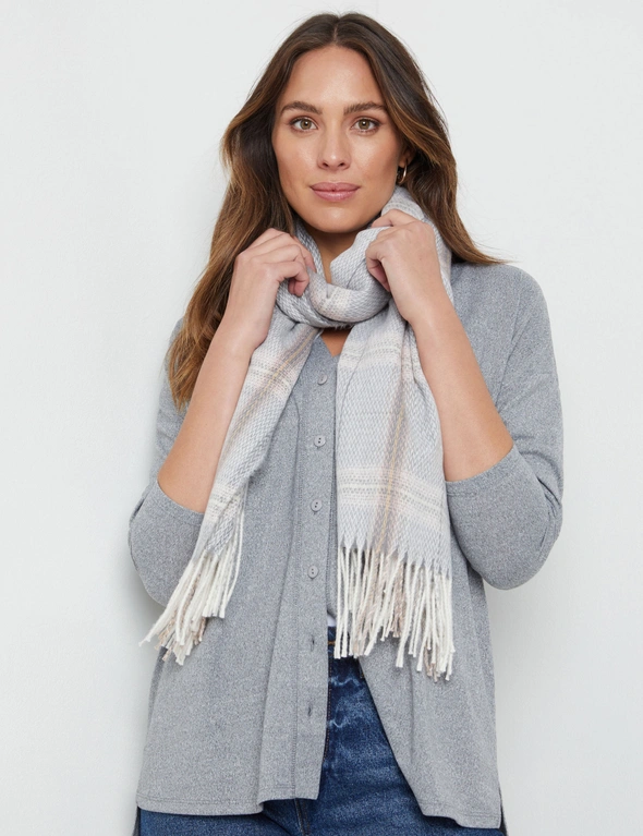 KATIES THICK GREY AND BLUSH PLAID SCARF, hi-res image number null