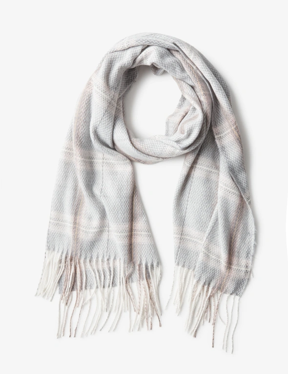 KATIES THICK GREY AND BLUSH PLAID SCARF, hi-res image number null