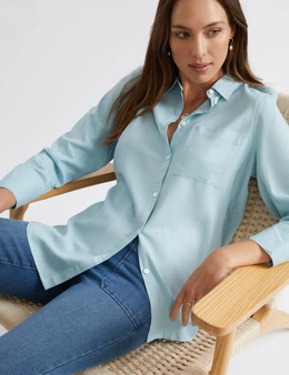 Katies 3Q Sleeve Mixed Stripe Linen Blend Shirt