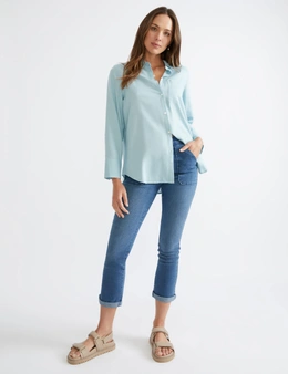 Katies 3Q Sleeve Mixed Stripe Linen Blend Shirt