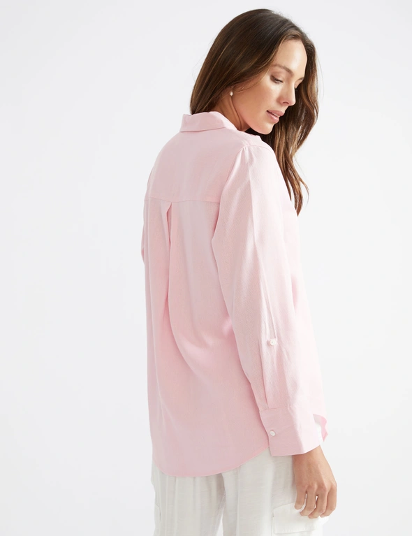 Katies 3Q Sleeve Mixed Stripe Linen Blend Shirt | Rockmans