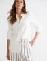 Katies 3Q Sleeve Mixed Stripe Linen Blend Shirt, hi-res