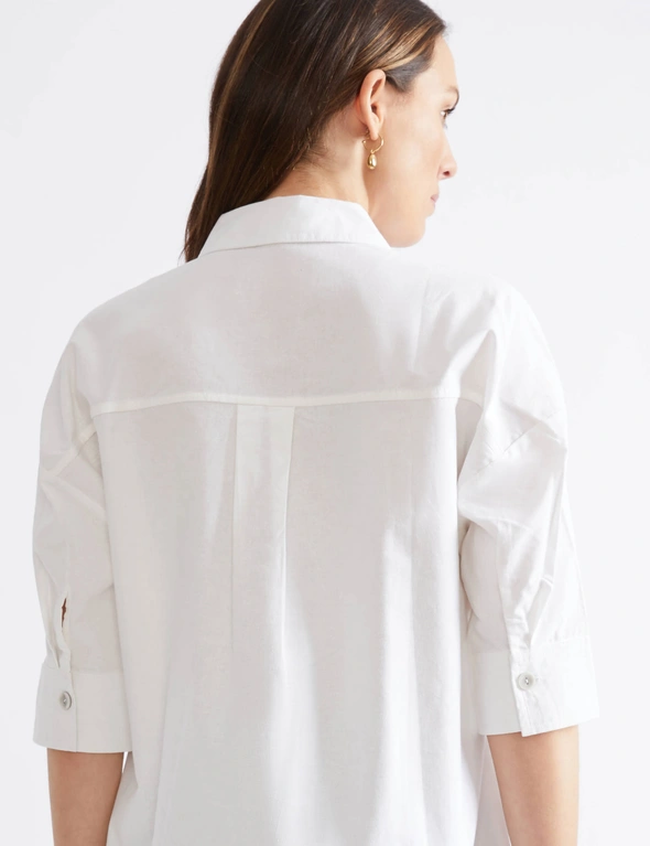 Katies Elbow Sleeve Half  Placket Linen Blend Shirt, hi-res image number null