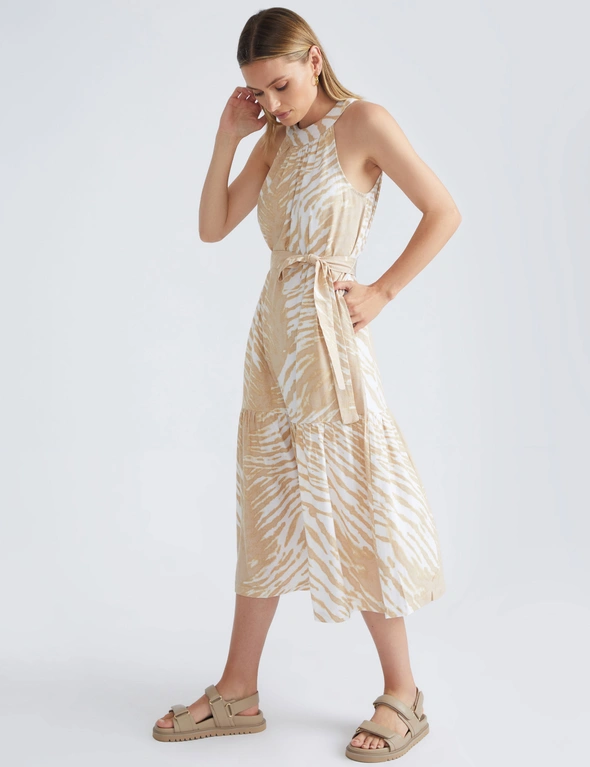 Katies Sleeveless Tie Trim Linen Blend Dress, hi-res image number null