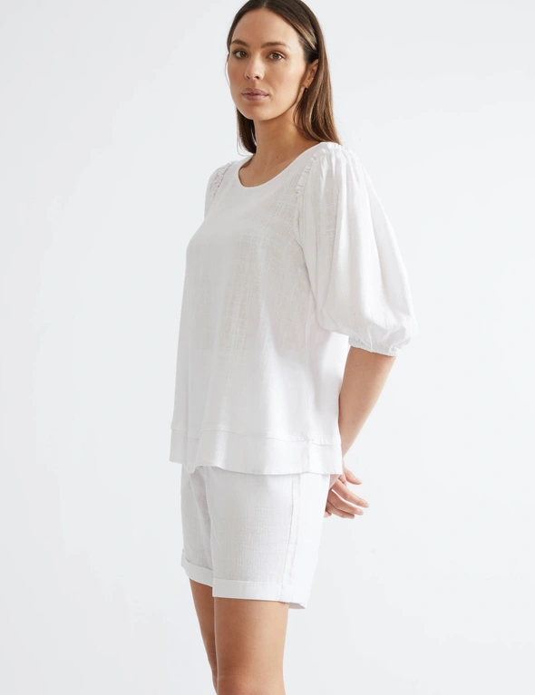 Katies Elbow Sleeve Cotton Blend Top, hi-res image number null
