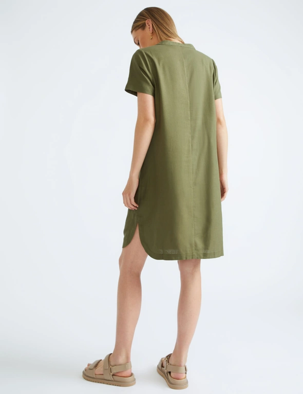 Katies Short Sleeve Split Neck Linen Blend Shift Dress, hi-res image number null