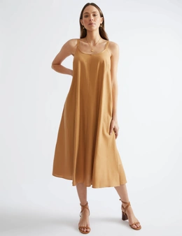 Katies Sleeveless Linen Blend Trapeze Maxi Dress