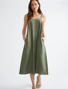 Katies Sleeveless Linen Blend Trapeze Maxi Dress