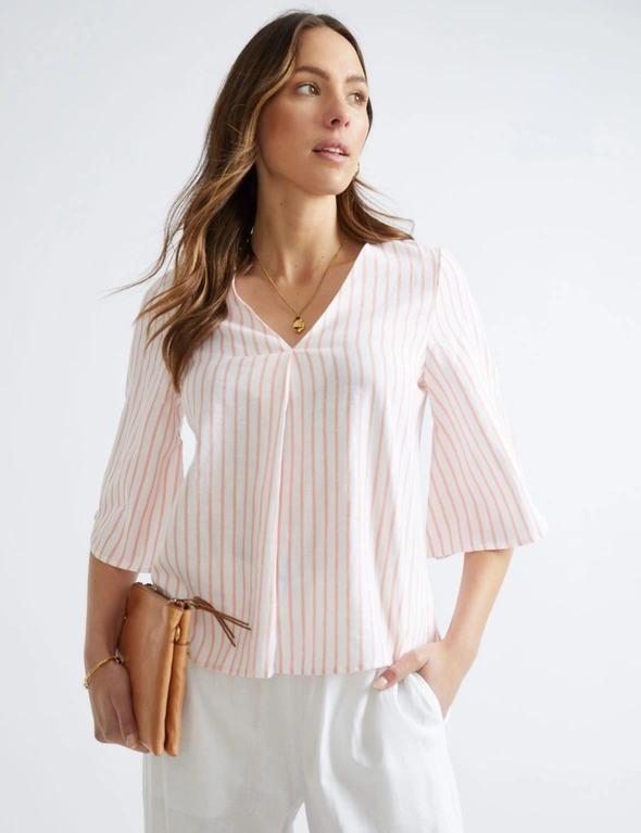 Katies V-neck Woven top with Elbow Lenght sleeves, hi-res image number null