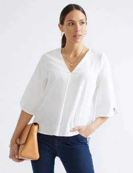 Katies V-neck Woven top with Elbow Lenght sleeves