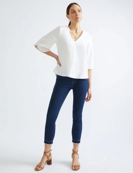Katies V-neck Woven top with Elbow Lenght sleeves