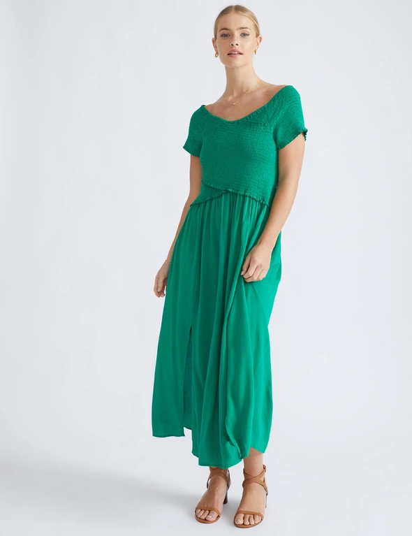 Katies Cap Sleeve Smocked Cross Over Front Dress, hi-res image number null