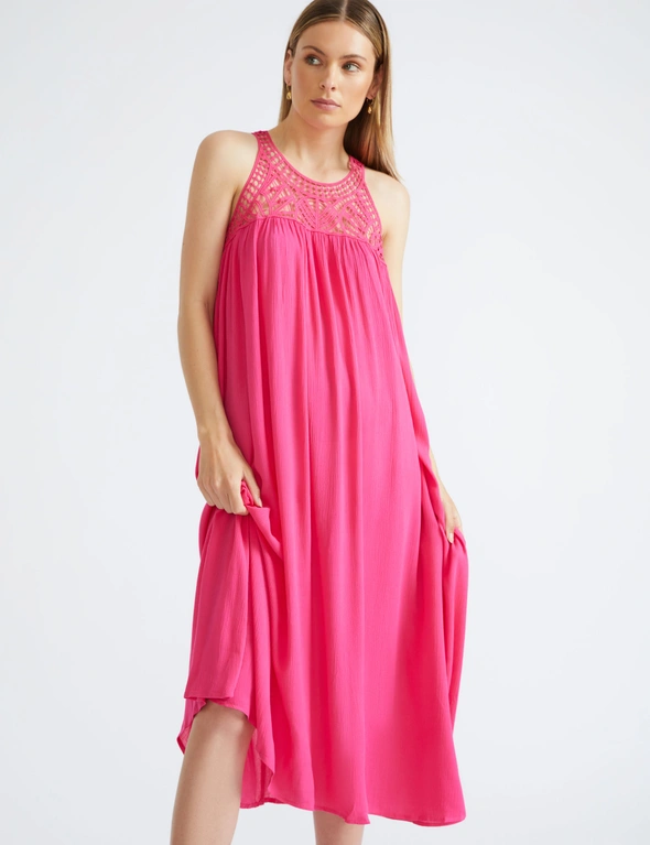 Katies Sleeveless Crochet Lace Trim Maxi Dress, hi-res image number null