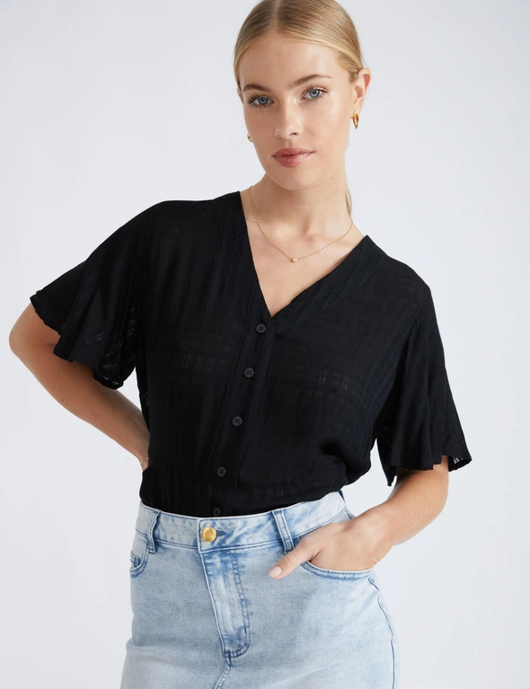 Katies Short Sleeve Button Front Peplum Top, hi-res image number null