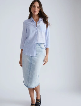 Katies 3Q Multi Yarn Dye Stripe Linen Blend Shirt