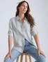 Katies 3Q Multi Yarn Dye Stripe Linen Blend Shirt, hi-res