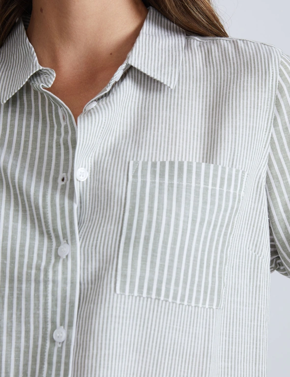 Katies 3Q Multi Yarn Dye Stripe Linen Blend Shirt, hi-res image number null
