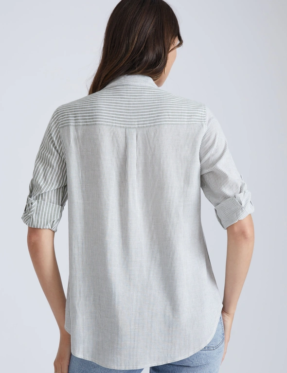 Katies 3/4 Multi Yarn Dye Stripe Linen Blend Shirt, hi-res image number null
