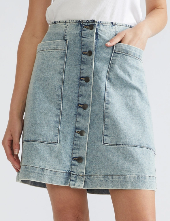 Katies Knee Length Pocket Denim Skirt | Katies