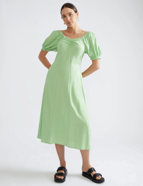 Katies Short Sleeve Smocked Back Maxi Linen Blend Dress | W Lane