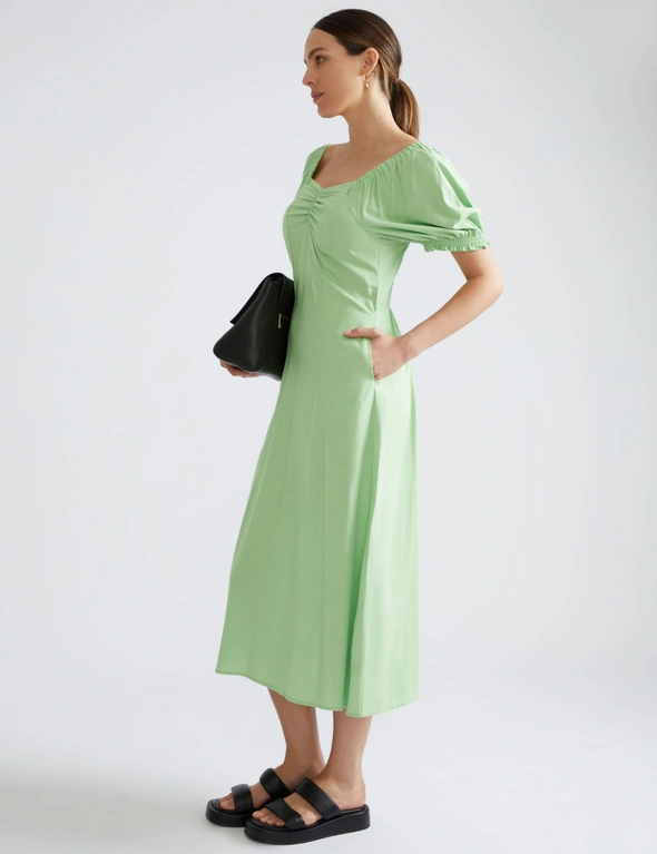 Katies Short Sleeve Smocked Back Maxi Linen Blend Dress, hi-res image number null