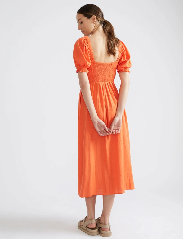 Katies Short Sleeve Smocked Back Maxi Linen Blend Dress, hi-res image number null