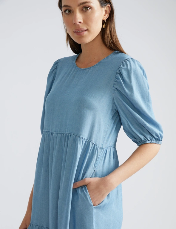 Katies Short Sleeve Lyocel Tiered Midi Dress | EziBuy Australia