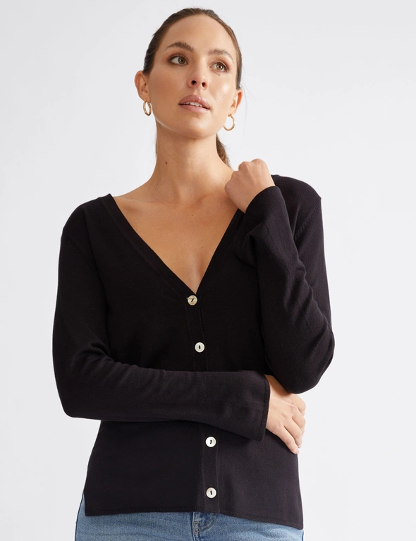 Katies Long Sleeve Regular Length Knitwear Cardigan With Slits On Sleeves, hi-res image number null