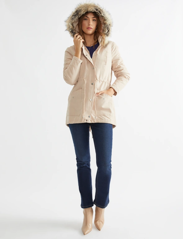Katies Long Sleeve Padded Anorak With Detachable Fur Trimmed Hood, hi-res image number null