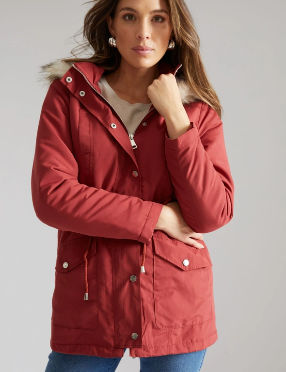 Katies Long Sleeve Padded Anorak With Detachable Fur Trimmed Hood, hi-res image number null